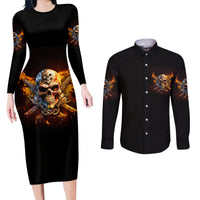 Your First Mistake Fire Skull Couples Matching Long Sleeve Bodycon Dress and Long Sleeve Button Shirt - Wonder Print Shop