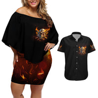 Your First Mistake Fire Skull Couples Matching Off Shoulder Short Dress and Hawaiian Shirt - Wonder Print Shop