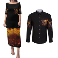 Your First Mistake Fire Skull Couples Matching Puletasi Dress and Long Sleeve Button Shirt - Wonder Print Shop