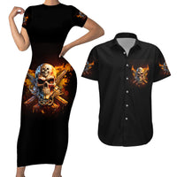 Your First Mistake Fire Skull Couples Matching Short Sleeve Bodycon Dress and Hawaiian Shirt - Wonder Print Shop