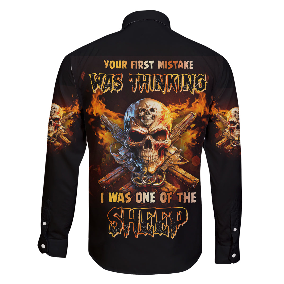 Your First Mistake Fire Skull Family Matching Long Sleeve Bodycon Dress and Hawaiian Shirt - Wonder Print Shop