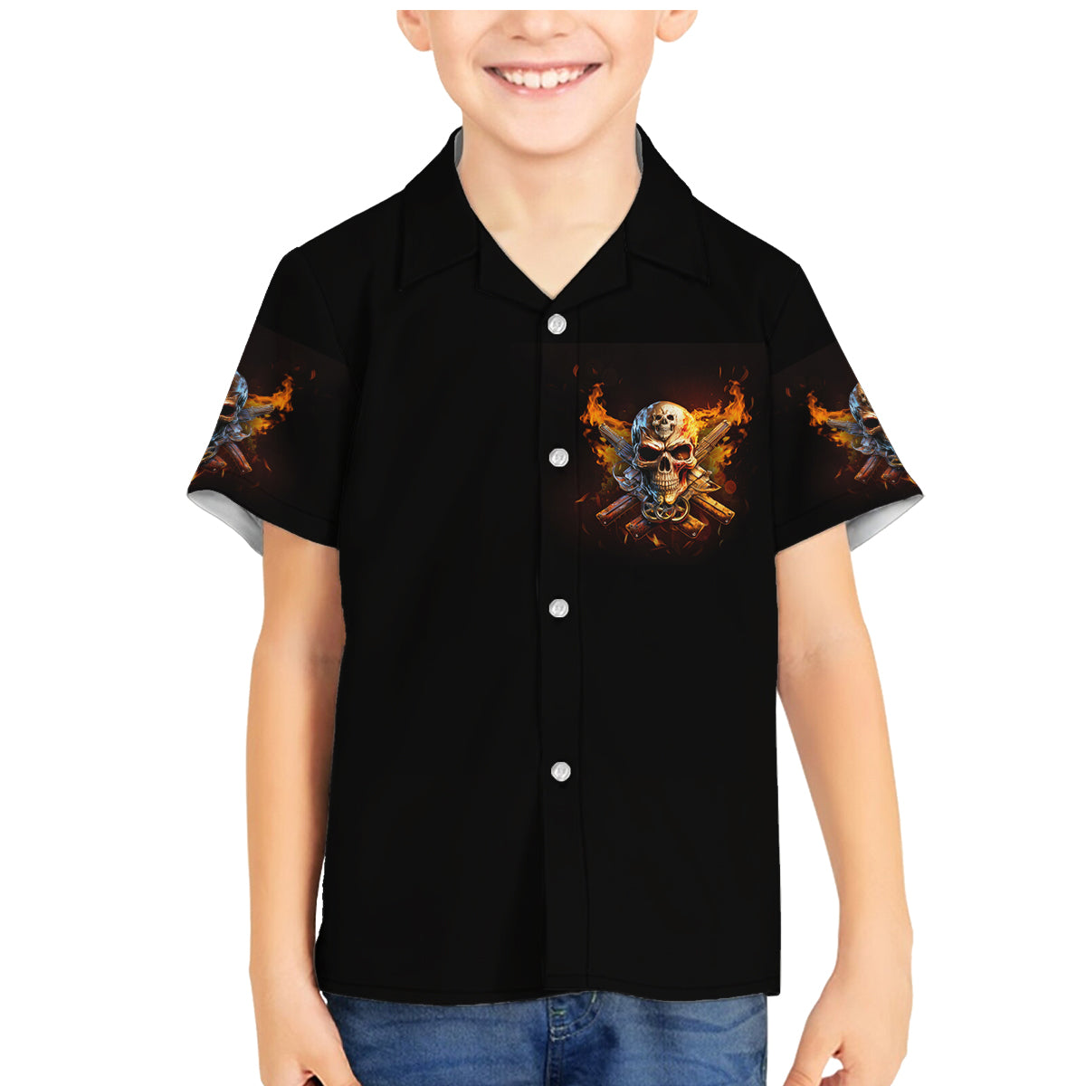 Your First Mistake Fire Skull Family Matching Mermaid Dress and Hawaiian Shirt - Wonder Print Shop