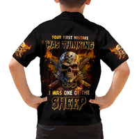 Your First Mistake Fire Skull Family Matching Off Shoulder Long Sleeve Dress and Hawaiian Shirt - Wonder Print Shop