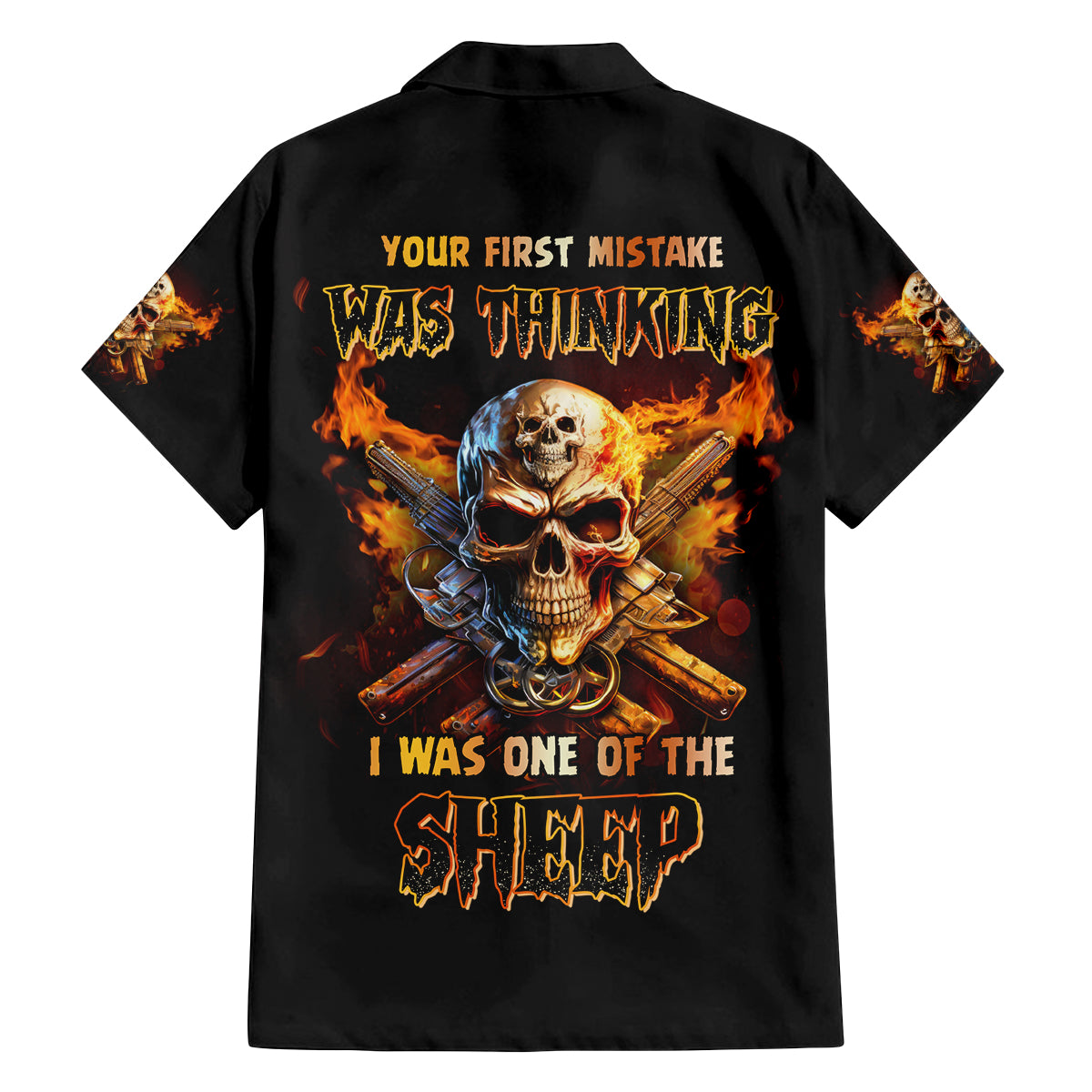Your First Mistake Fire Skull Family Matching Off Shoulder Short Dress and Hawaiian Shirt - Wonder Print Shop