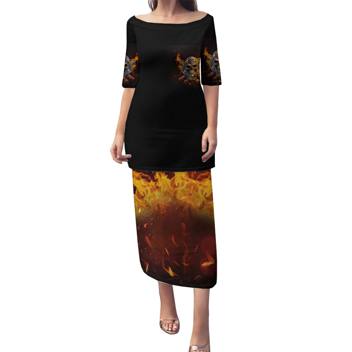 Your First Mistake Fire Skull Family Matching Puletasi Dress and Hawaiian Shirt - Wonder Print Shop