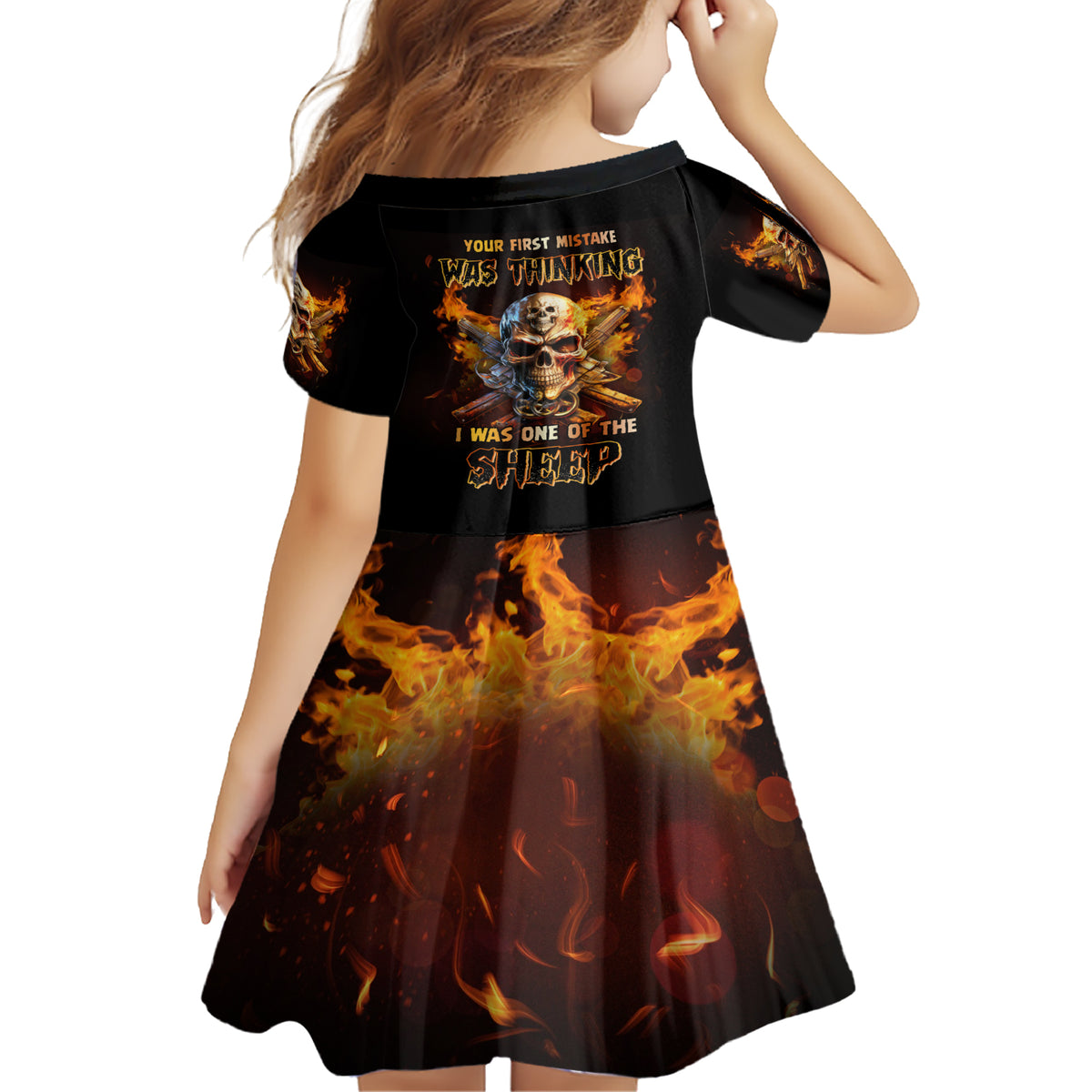 Your First Mistake Fire Skull Family Matching Short Sleeve Bodycon Dress and Hawaiian Shirt - Wonder Print Shop