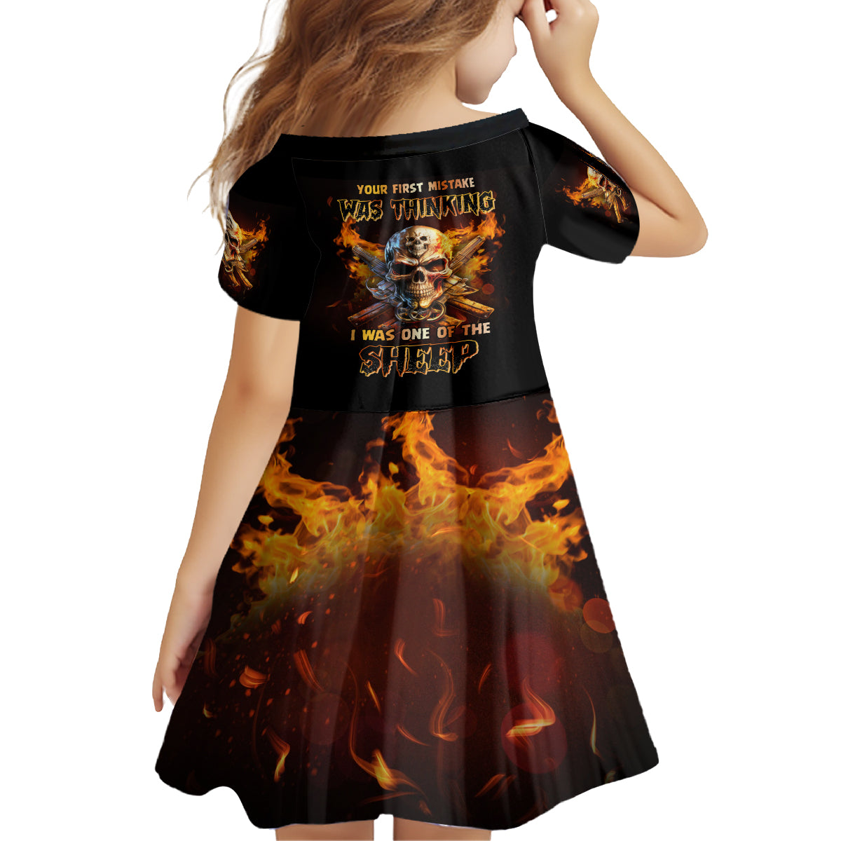 Your First Mistake Fire Skull Kid Short Sleeve Dress - Wonder Print Shop