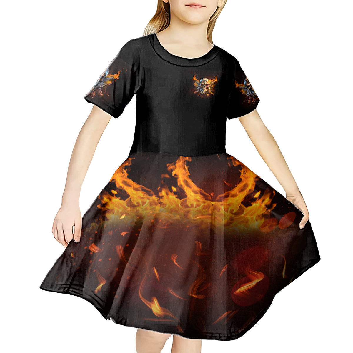 Your First Mistake Fire Skull Kid Short Sleeve Dress - Wonder Print Shop