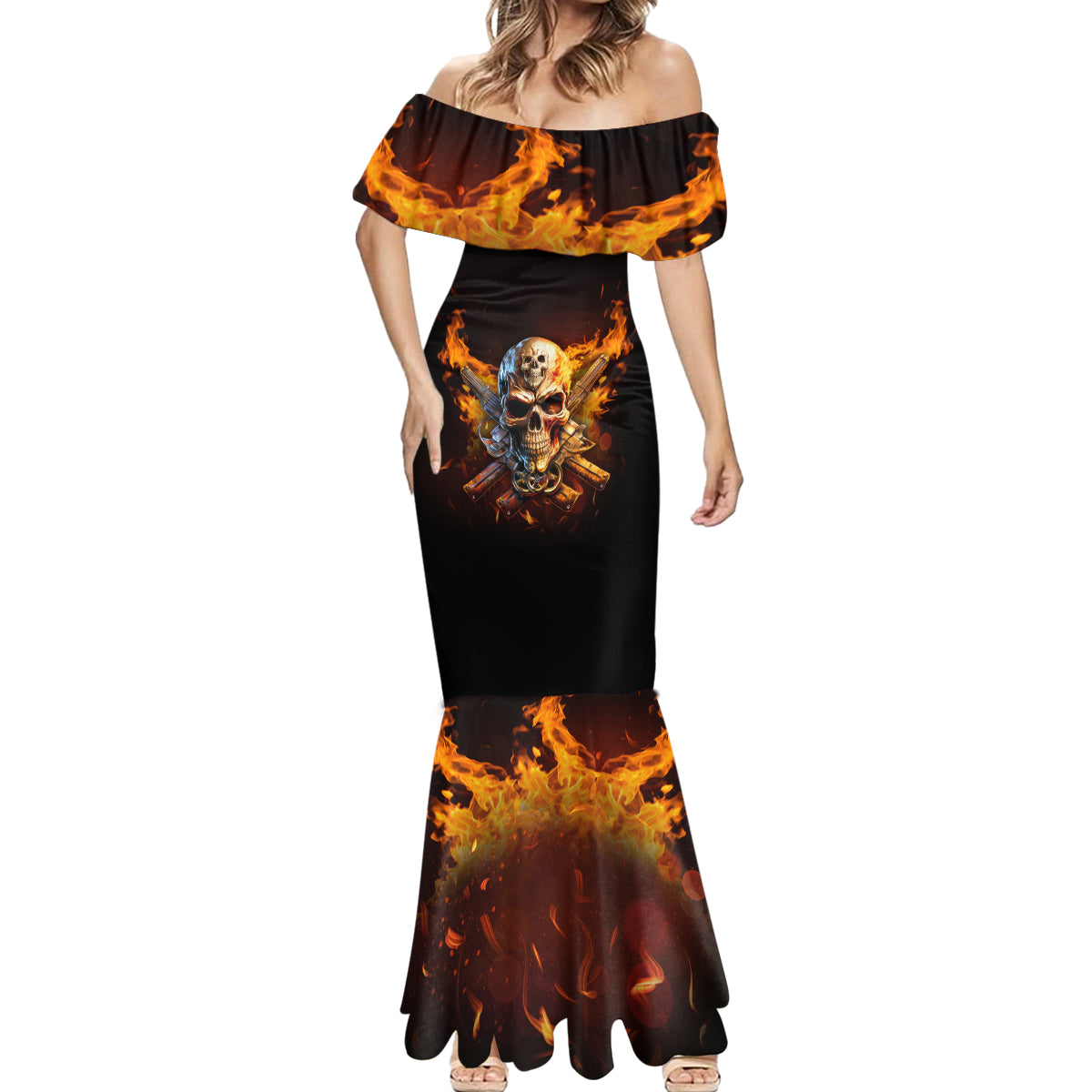 Your First Mistake Fire Skull Mermaid Dress - Wonder Print Shop