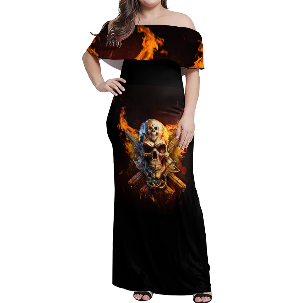 Your First Mistake Fire Skull Off Shoulder Maxi Dress - Wonder Print Shop