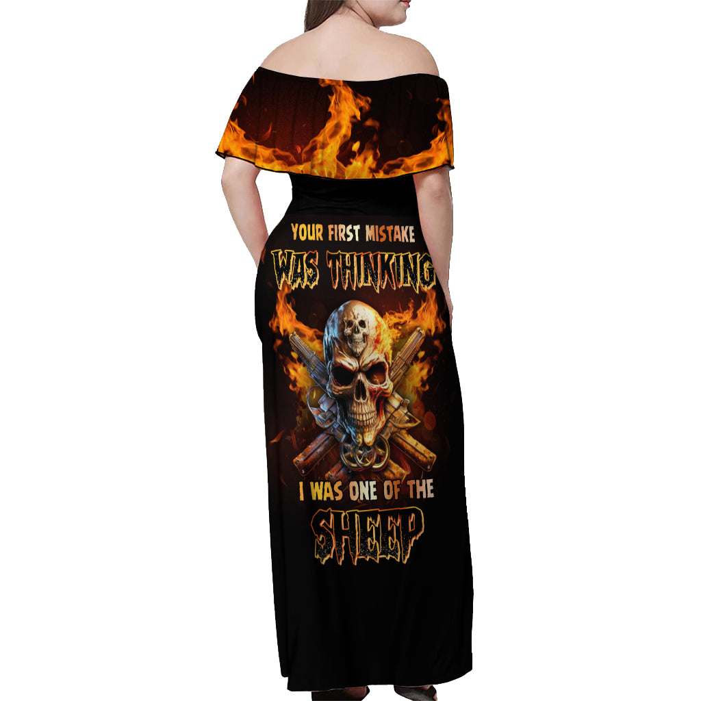 Your First Mistake Fire Skull Off Shoulder Maxi Dress - Wonder Print Shop
