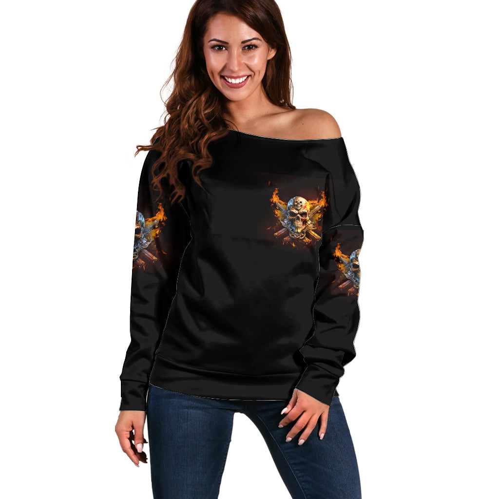 Your First Mistake Fire Skull Off Shoulder Sweater - Wonder Print Shop
