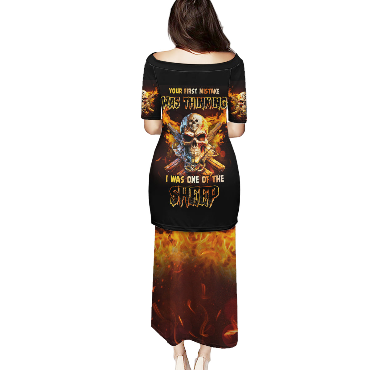 Your First Mistake Fire Skull Puletasi - Wonder Print Shop