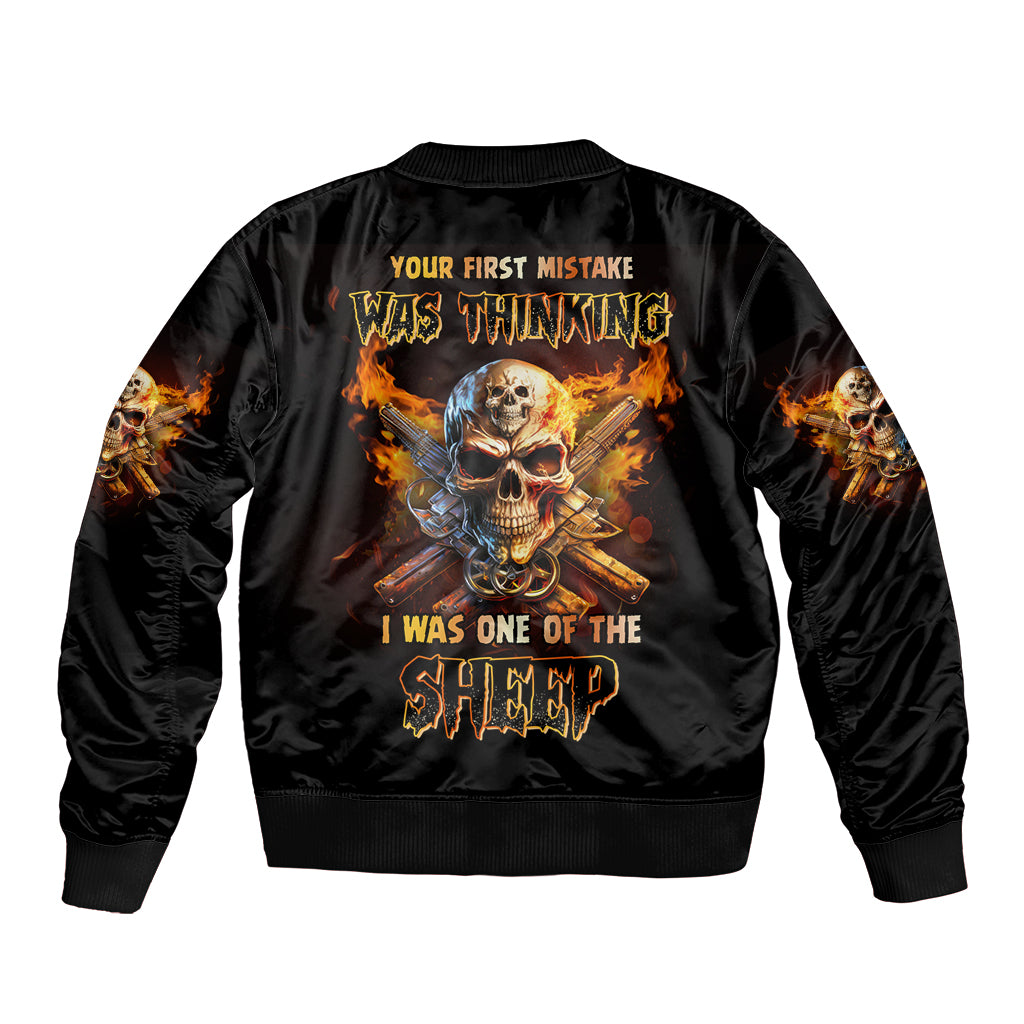 Your First Mistake Fire Skull Sleeve Zip Bomber Jacket - Wonder Print Shop
