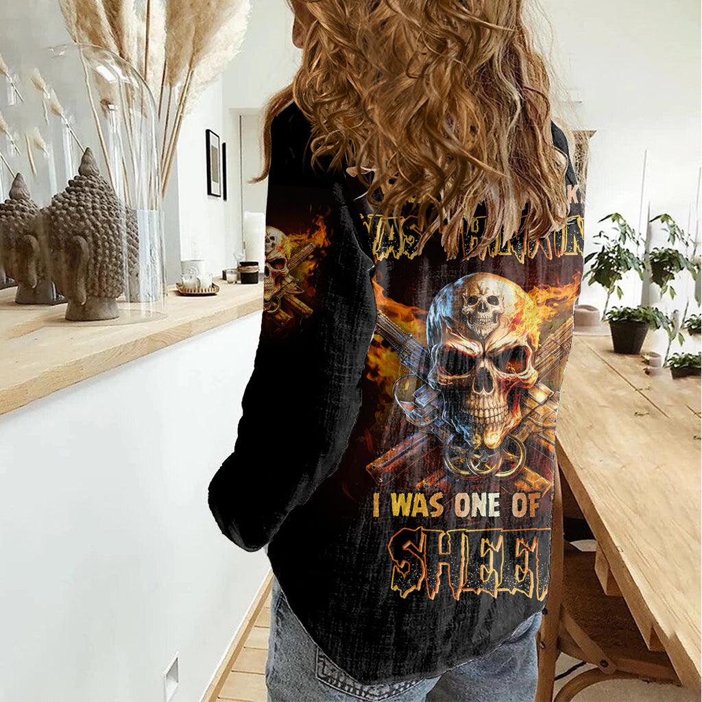 Your First Mistake Fire Skull Women Casual Shirt - Wonder Print Shop