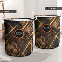 Aten Laundry Basket Ancient Egyptian Cracked Stone Hieroglyph, Solar Eclipse Emblem, and Radiant Sunburst - Wonder Print Shop