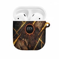 Aten AirPods Case Ancient Egyptian Cracked Stone Hieroglyph, Solar Eclipse Emblem, and Radiant Sunburst - Wonder Print Shop