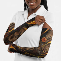 Aten Arm Sleeves Ancient Egyptian Cracked Stone Hieroglyph, Solar Eclipse Emblem, and Radiant Sunburst - Wonder Print Shop