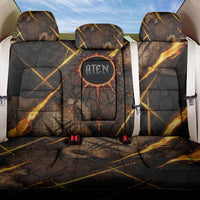 Aten Back Car Seat Cover Ancient Egyptian Cracked Stone Hieroglyph, Solar Eclipse Emblem, and Radiant Sunburst - Wonder Print Shop