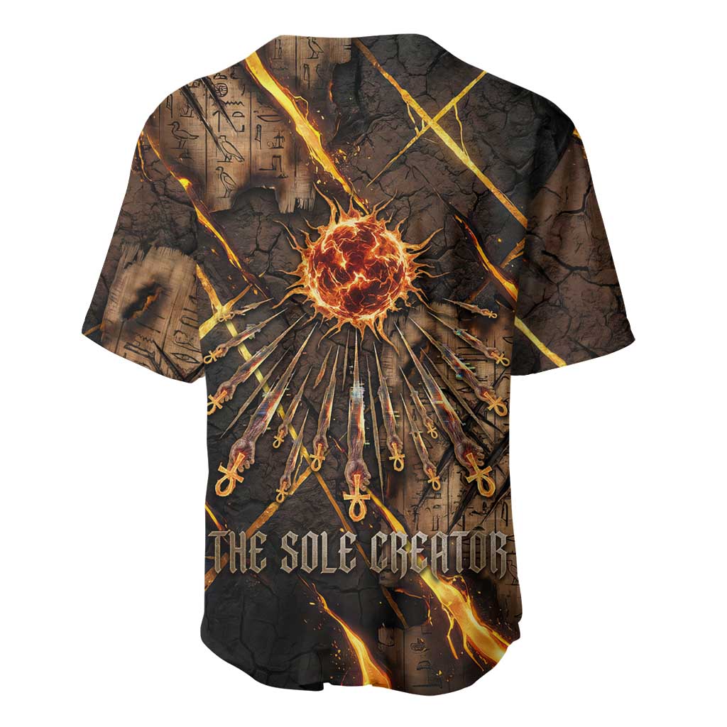 Aten Baseball Jersey Ancient Egyptian Cracked Stone Hieroglyph, Solar Eclipse Emblem, and Radiant Sunburst - Wonder Print Shop