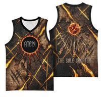 Aten Basketball Jersey Ancient Egyptian Cracked Stone Hieroglyph, Solar Eclipse Emblem, and Radiant Sunburst - Wonder Print Shop