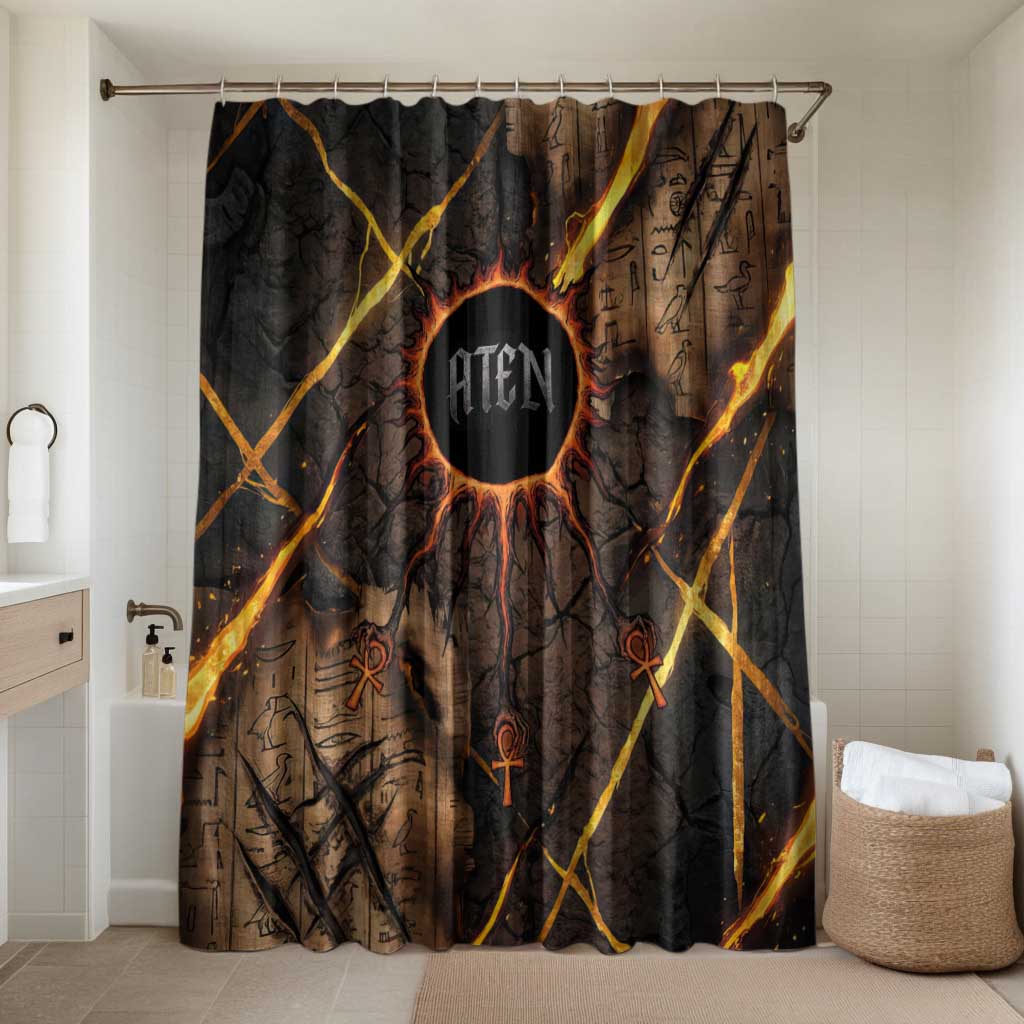 Aten Bathroom Set Ancient Egyptian Cracked Stone Hieroglyph, Solar Eclipse Emblem, and Radiant Sunburst - Wonder Print Shop