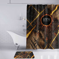 Aten Bathroom Set Ancient Egyptian Cracked Stone Hieroglyph, Solar Eclipse Emblem, and Radiant Sunburst - Wonder Print Shop
