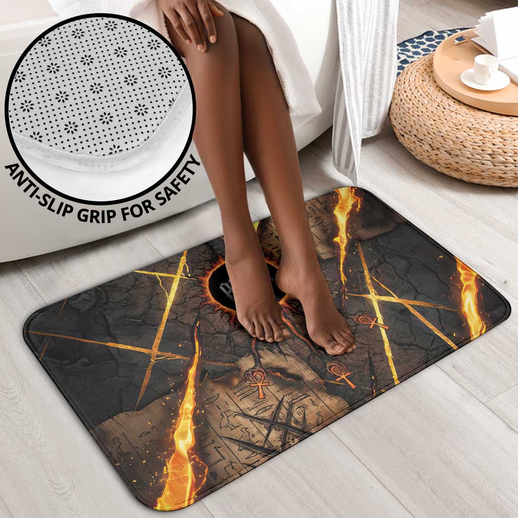 Aten Bathroom Set Ancient Egyptian Cracked Stone Hieroglyph, Solar Eclipse Emblem, and Radiant Sunburst - Wonder Print Shop