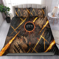 Aten Bedding Set Ancient Egyptian Cracked Stone Hieroglyph, Solar Eclipse Emblem, and Radiant Sunburst - Wonder Print Shop