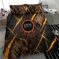 Aten Bedding Set Ancient Egyptian Cracked Stone Hieroglyph, Solar Eclipse Emblem, and Radiant Sunburst - Wonder Print Shop