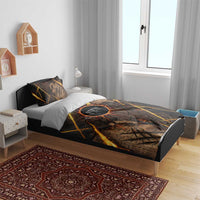 Aten Bedding Set Ancient Egyptian Cracked Stone Hieroglyph, Solar Eclipse Emblem, and Radiant Sunburst - Wonder Print Shop