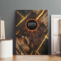 Aten Canvas Wall Art Ancient Egyptian Cracked Stone Hieroglyph, Solar Eclipse Emblem, and Radiant Sunburst - Wonder Print Shop