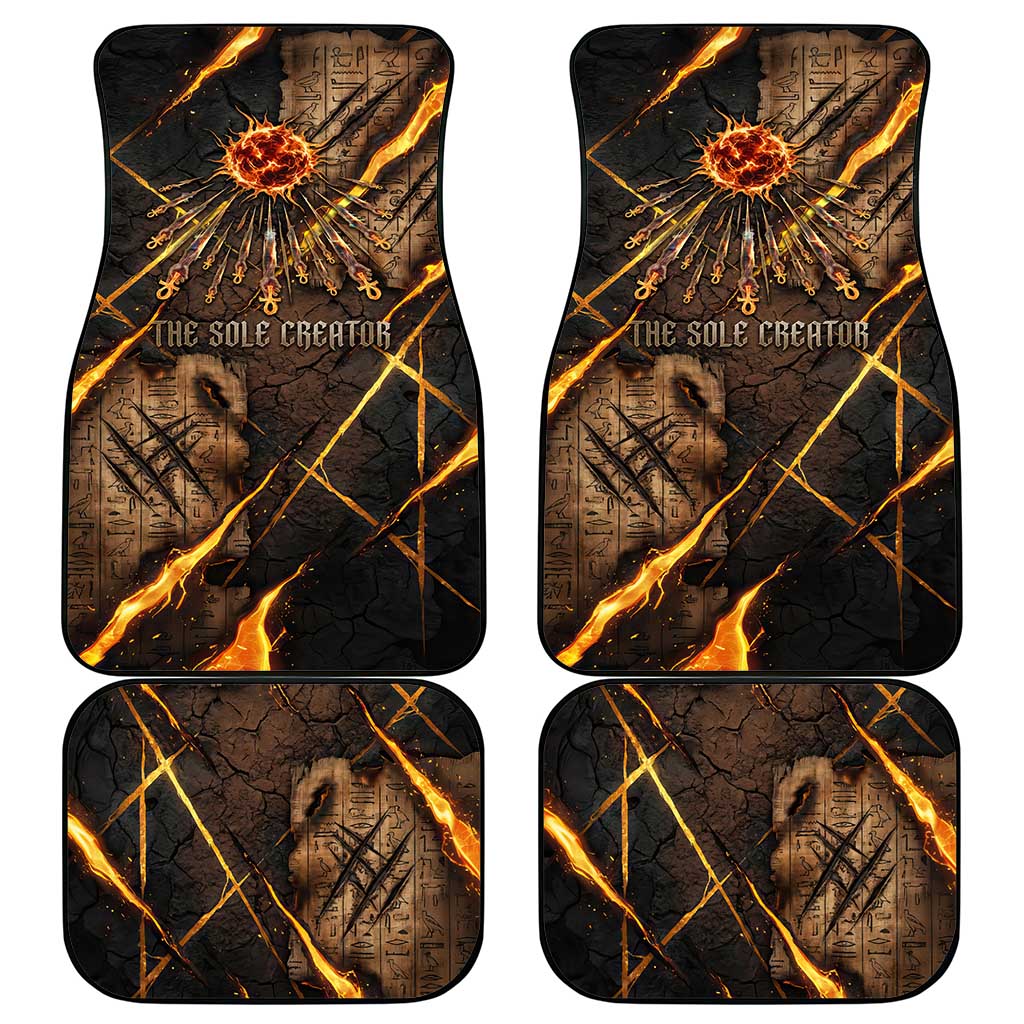 Aten Car Mats Ancient Egyptian Cracked Stone Hieroglyph, Solar Eclipse Emblem, and Radiant Sunburst - Wonder Print Shop