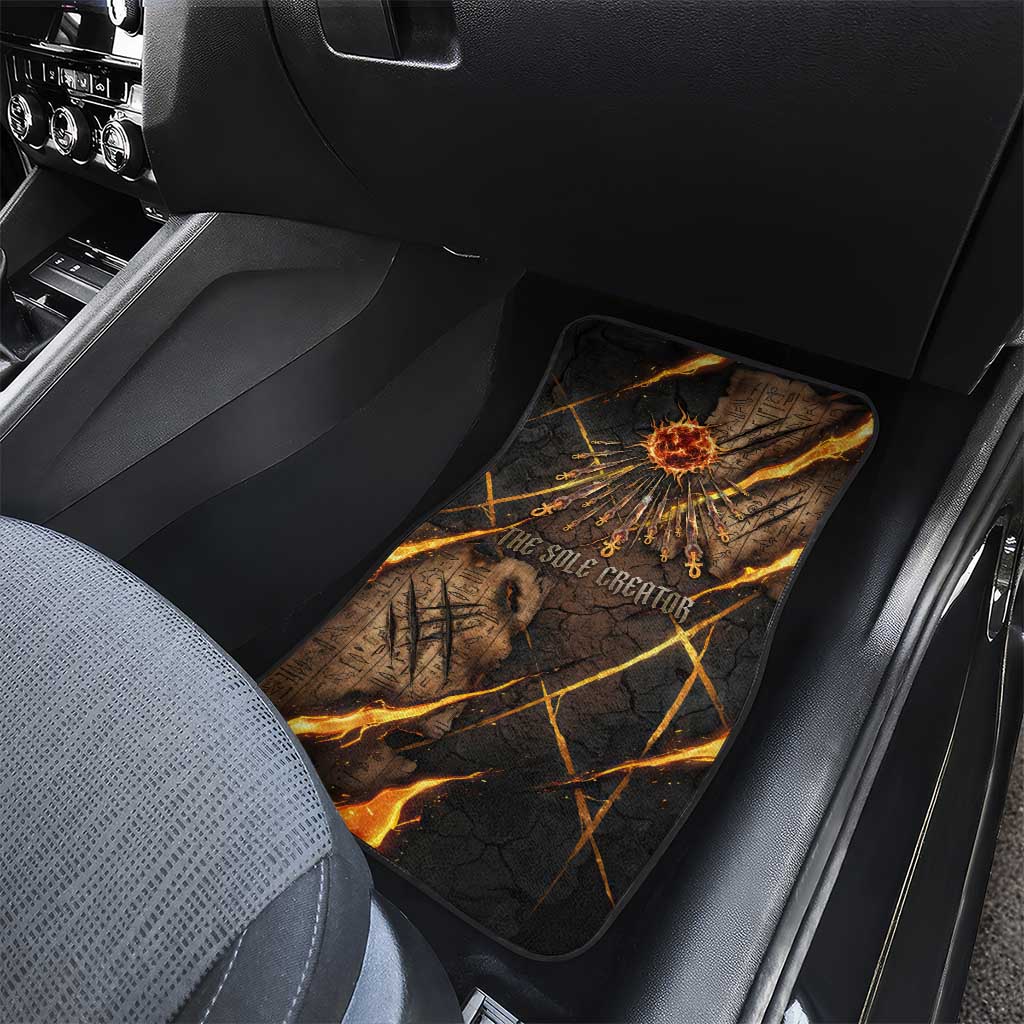 Aten Car Mats Ancient Egyptian Cracked Stone Hieroglyph, Solar Eclipse Emblem, and Radiant Sunburst - Wonder Print Shop