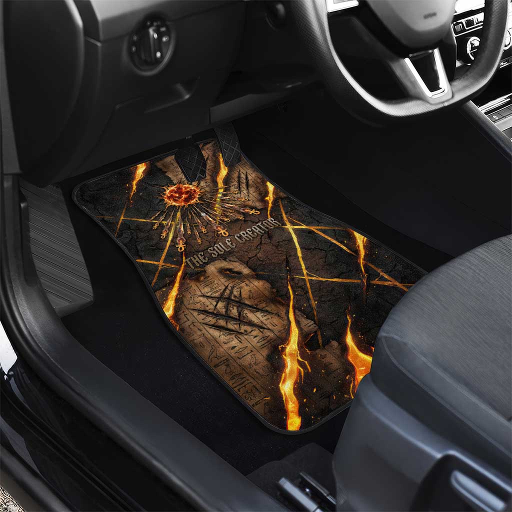 Aten Car Mats Ancient Egyptian Cracked Stone Hieroglyph, Solar Eclipse Emblem, and Radiant Sunburst - Wonder Print Shop
