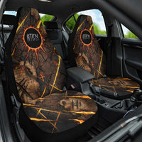 Aten Car Seat Cover Ancient Egyptian Cracked Stone Hieroglyph, Solar Eclipse Emblem, and Radiant Sunburst - Wonder Print Shop
