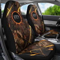 Aten Car Seat Cover Ancient Egyptian Cracked Stone Hieroglyph, Solar Eclipse Emblem, and Radiant Sunburst - Wonder Print Shop