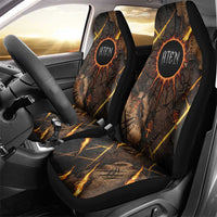 Aten Car Seat Cover Ancient Egyptian Cracked Stone Hieroglyph, Solar Eclipse Emblem, and Radiant Sunburst - Wonder Print Shop