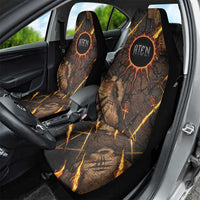 Aten Car Seat Cover Ancient Egyptian Cracked Stone Hieroglyph, Solar Eclipse Emblem, and Radiant Sunburst - Wonder Print Shop