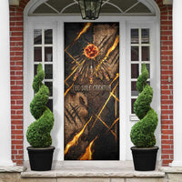 Aten Door Cover Ancient Egyptian Cracked Stone Hieroglyph, Solar Eclipse Emblem, and Radiant Sunburst - Wonder Print Shop