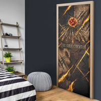 Aten Door Cover Ancient Egyptian Cracked Stone Hieroglyph, Solar Eclipse Emblem, and Radiant Sunburst - Wonder Print Shop