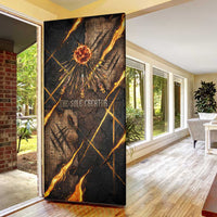 Aten Door Cover Ancient Egyptian Cracked Stone Hieroglyph, Solar Eclipse Emblem, and Radiant Sunburst - Wonder Print Shop