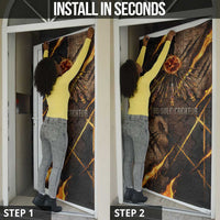 Aten Door Cover Ancient Egyptian Cracked Stone Hieroglyph, Solar Eclipse Emblem, and Radiant Sunburst - Wonder Print Shop