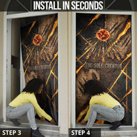 Aten Door Cover Ancient Egyptian Cracked Stone Hieroglyph, Solar Eclipse Emblem, and Radiant Sunburst - Wonder Print Shop
