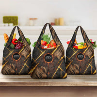 Aten Grocery Bag Ancient Egyptian Cracked Stone Hieroglyph, Solar Eclipse Emblem, and Radiant Sunburst - Wonder Print Shop