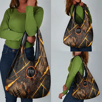 Aten Grocery Bag Ancient Egyptian Cracked Stone Hieroglyph, Solar Eclipse Emblem, and Radiant Sunburst - Wonder Print Shop