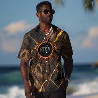 Aten Hawaiian Shirt Ancient Egyptian Cracked Stone Hieroglyph, Solar Eclipse Emblem, and Radiant Sunburst - Wonder Print Shop