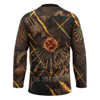 Aten Hockey Jersey Ancient Egyptian Cracked Stone Hieroglyph, Solar Eclipse Emblem, and Radiant Sunburst - Wonder Print Shop