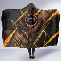 Aten Hooded Blanket Ancient Egyptian Cracked Stone Hieroglyph, Solar Eclipse Emblem, and Radiant Sunburst - Wonder Print Shop