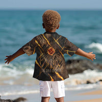 Aten Kid Hawaiian Shirt Ancient Egyptian Cracked Stone Hieroglyph, Solar Eclipse Emblem, and Radiant Sunburst - Wonder Print Shop
